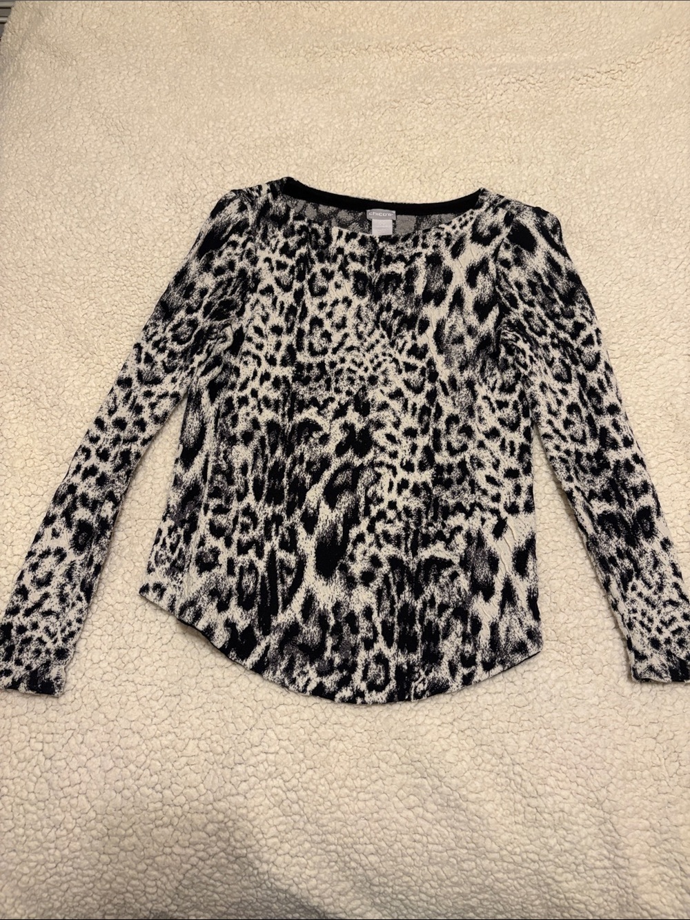 Chico's Black and White Leopard-Print Long Sleeve Tee